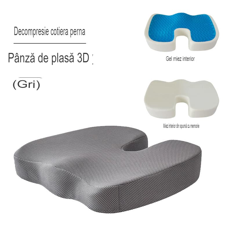 OEM Perna ortopedica pentru sezut din spuma cu memorie si gel racoritor Arvada ErgoSupport, dimensiuni 45x35x7cm cm, husa…