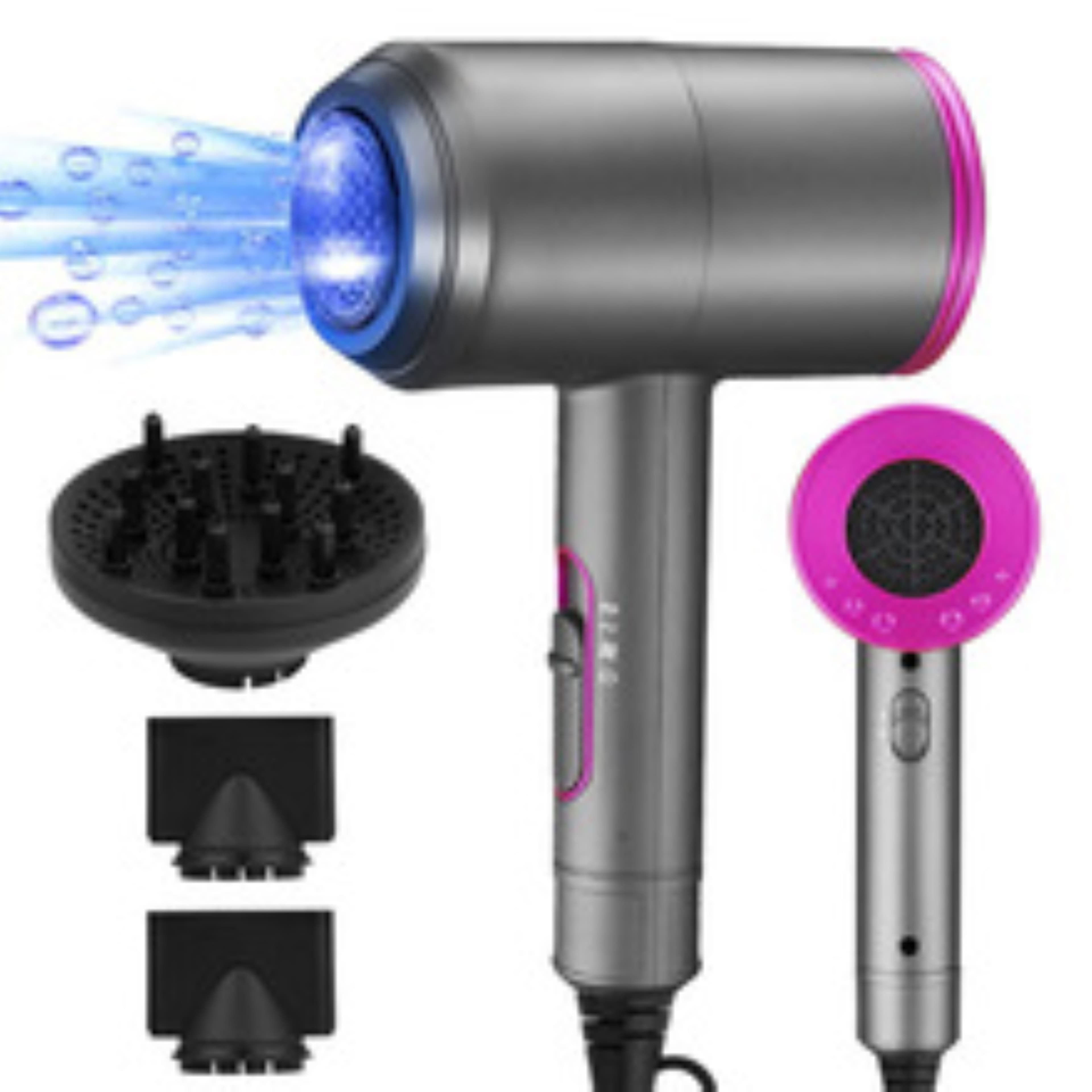 Uscator de par profesional ionic, Arvada ProDry D087B, uscarea rapida ca la salon, nucleu ceramic, ioni negativi, cu 5 viteze si 3 trepte de temperatura, Putere 2000W, 60-70db Set 3 Accesorii, Roz si Negru