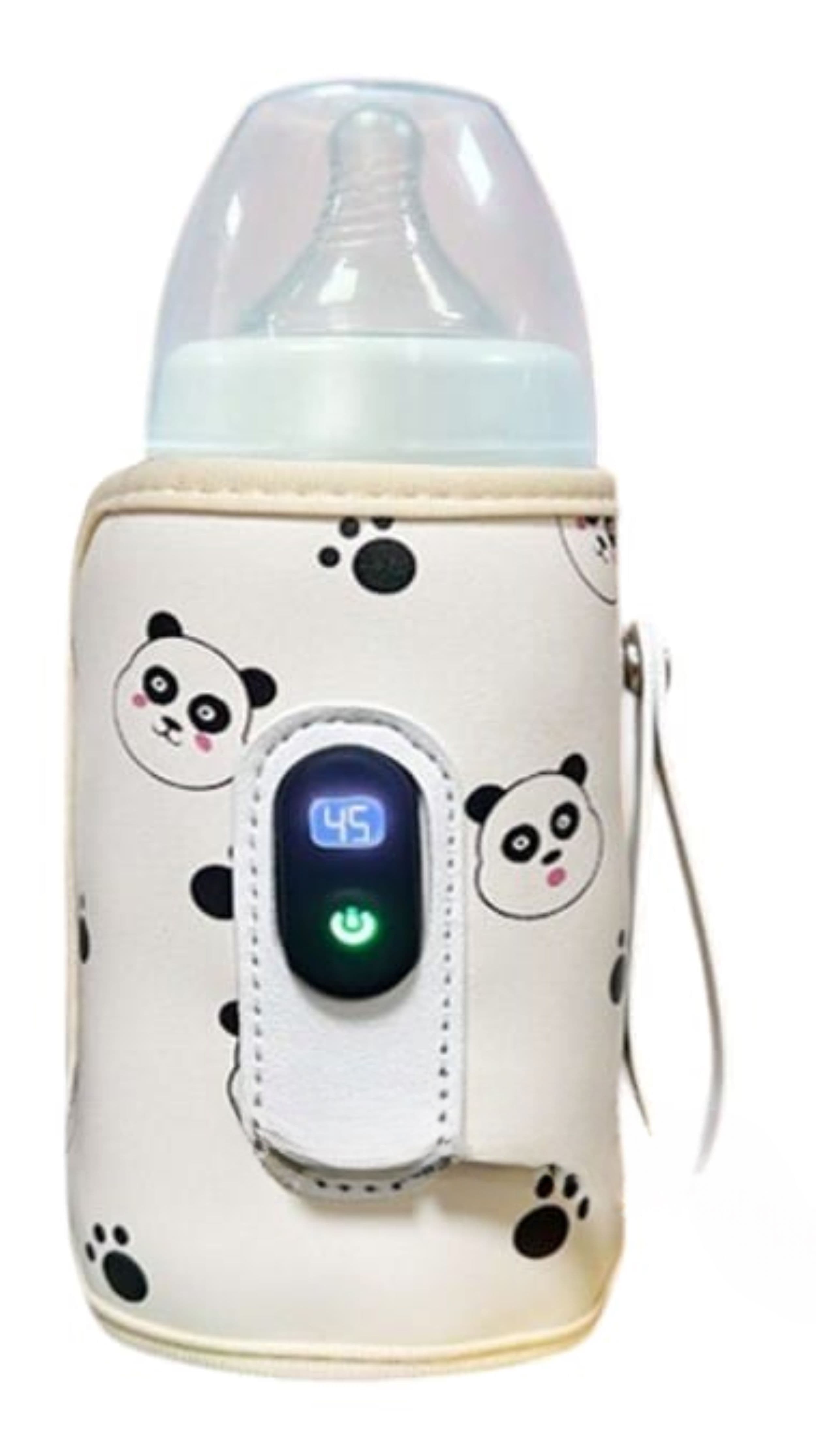 Incalzitor de sticle cu biberon portabil Arvada Baby Comfort, cu incarcare USB, maner silicon, Temperatura constanta pana la 24 h, 14x8cm afisaj digital, crem