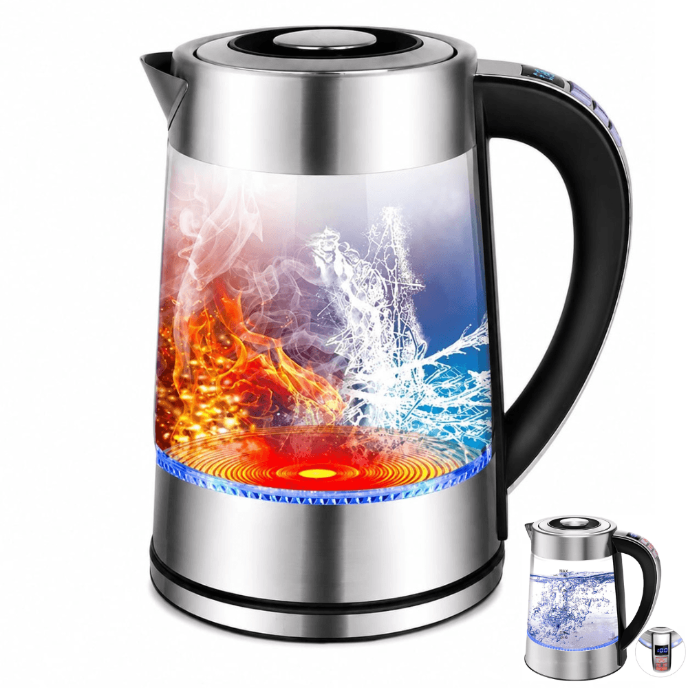 Fierbator Electric Inteligent Arvada® Therm 1.8L, 1800W, Control Temperatura 40-100°C, Mentinere la Cald pana la 24h, Afisaj LED, Infuzor Inox 304, Sticla Borosilicata, Oprire Automata, Baza 360°f, gri