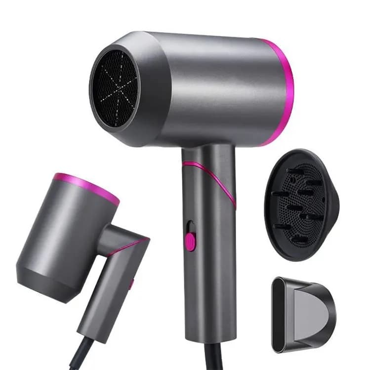 Uscator de par profesional ionic, Arvada ProDry D087B, pliabil uscarea rapida ca la salon, nucleu ceramic, ioni negativi, cu 5 viteze si 3 trepte de temperatura, Putere 2000W, 60-70db Set 3 Accesorii, Roz si Negru