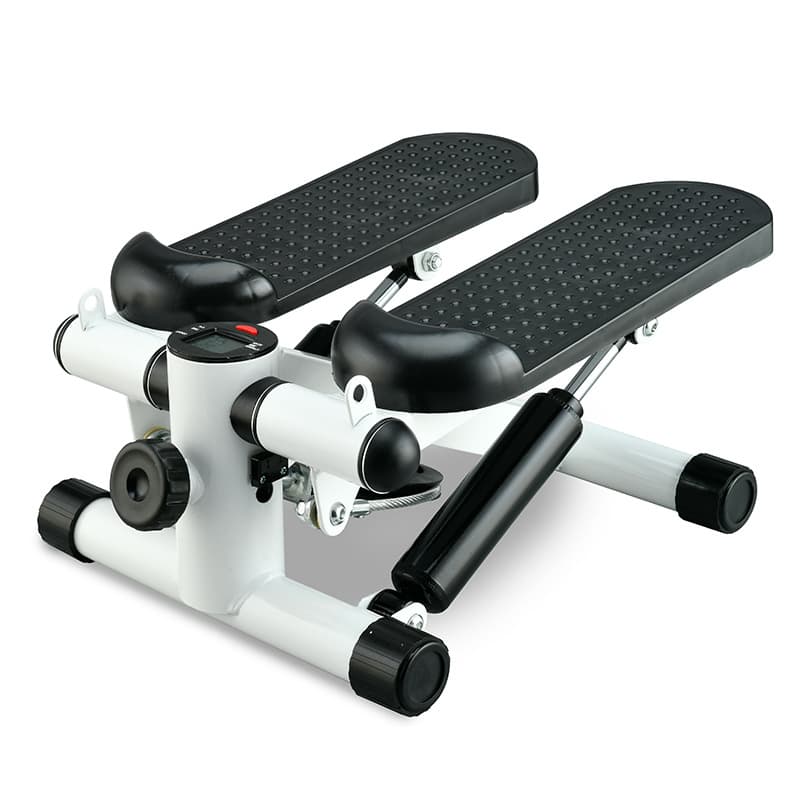 Stepper reglabil, telescoape puternice, pedale antiderapante, intensitate reglabila, display LCD, corzi elastice pentru antrenamentul bratelor, Alb-Negru, 40x30x20cm