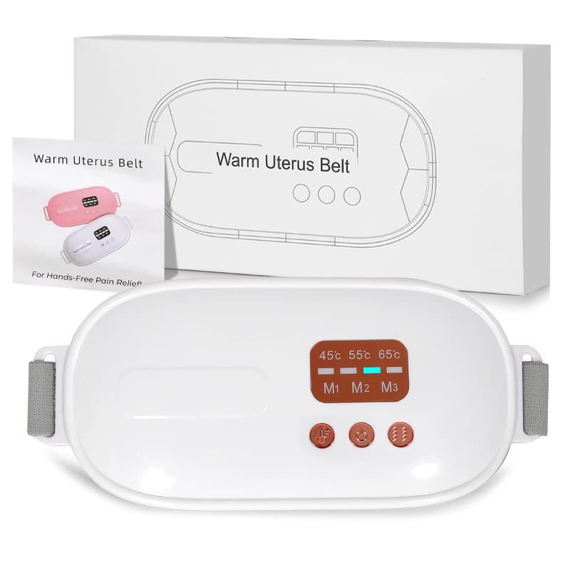 Aparat pentru incalzire si masaj lombar Arvada Relief NG01, anti dureri menstruatie si ciclu, 3 trepte de incalzire si vibratii, pentru burta si mijloc, portabil, acumulator, alb
