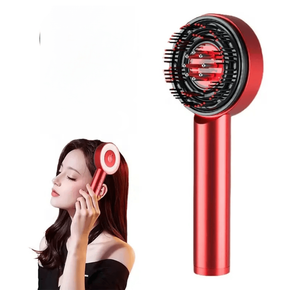 Perie de masaj pentru scalp electrica Arvada ScalpCare XYT 0801, cu lumina infrarosie, 6ml aplicator uleiuri esentiale, waterproof, 72 perii de masaj, compacta, rosie