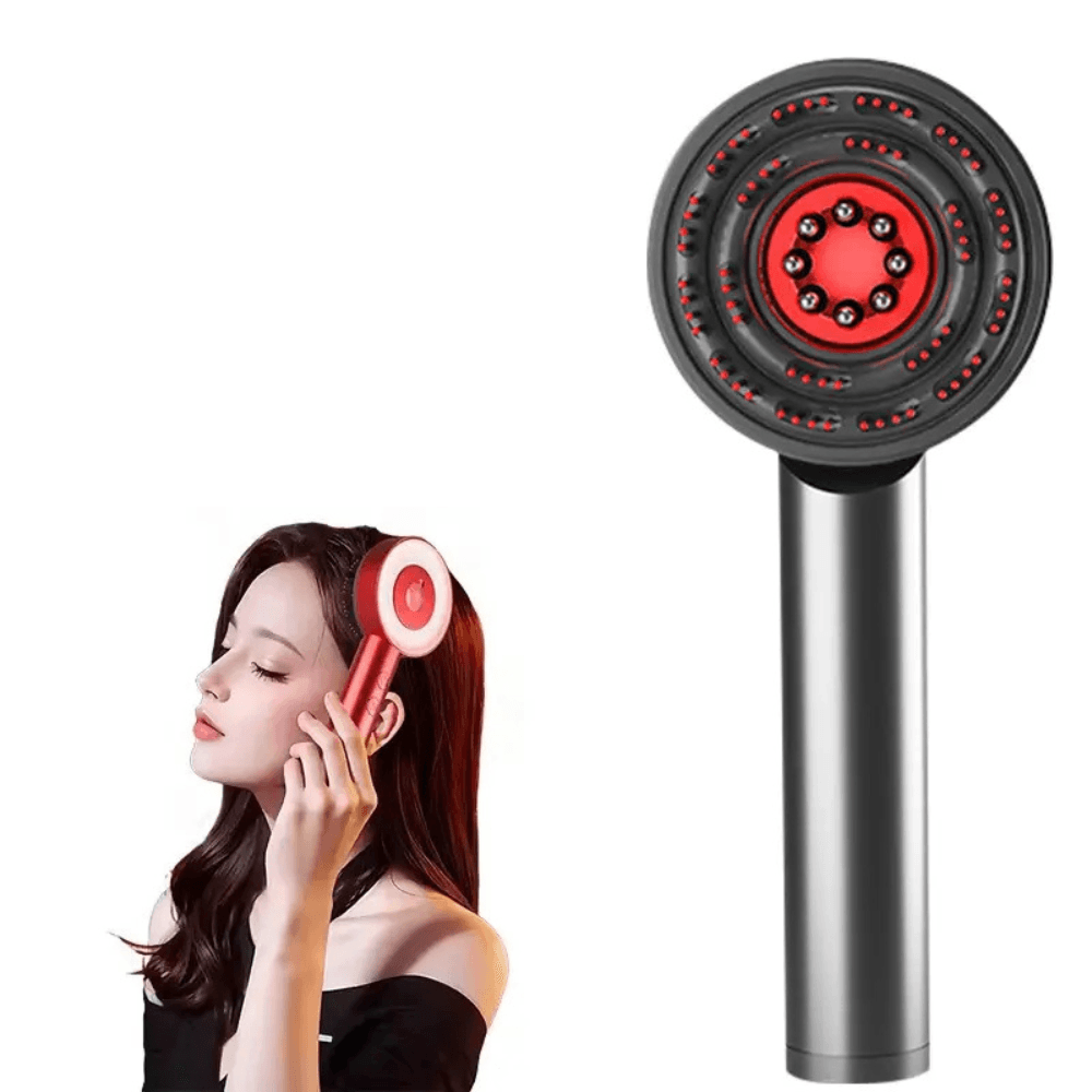 Perie de masaj pentru scalp electrica Arvada ScalpCare XYT 0801, cu lumina infrarosie, 6ml aplicator uleiuri esentiale, waterproof, 72 perii de masaj, compacta, gri