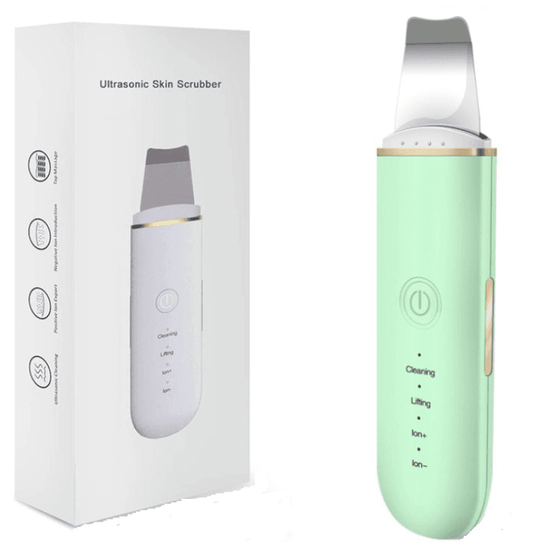 Aparat de curatare faciala cu ultrasunete, Arvada DermaSonic 7C-CPY-01 Ultrasonic, dispozitiv cu ioni, indepartare puncte negre, hidratare, skin scrubber, peeling, curatare ten, anti rid, anti imbatranire, acumulator, 75gr, verde