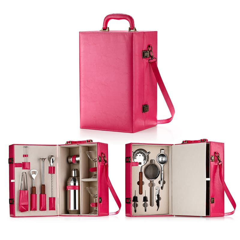 Set Cocktail Portabil Arvada® ShakerPro, 16 piesec, Otel Inoxidabil, cutie deosebita, multiple Accesorii Barman, Uz Casnic sau proferional, ideal cadou, roz