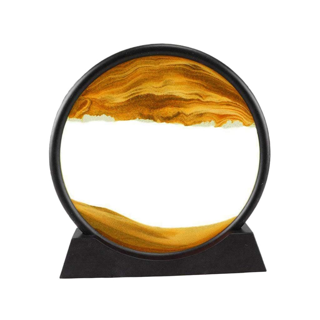 Decoratiune casa, birou tip clepsidra, Arvada® Minimaluxe sticla/nisip 3D, negru/portocaliu