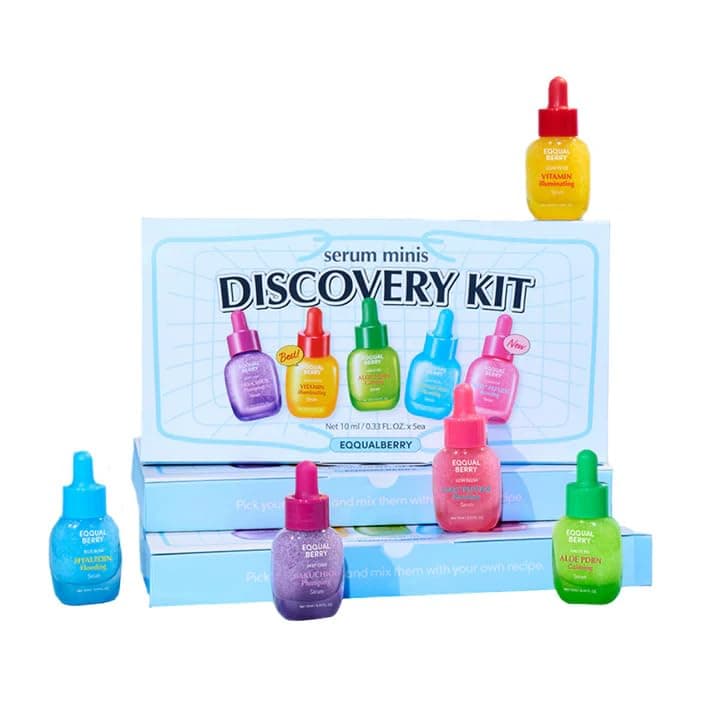 EQQUALBERRY ByRobertCross Minis Discovery Kit Serum, Set de 5 mini seruri faciale anti-aging, iluminare, hidratare si calmare cu Bakuchiol, NAD+, Vitamina C si Aloe PDRN, 5 x 10 ml