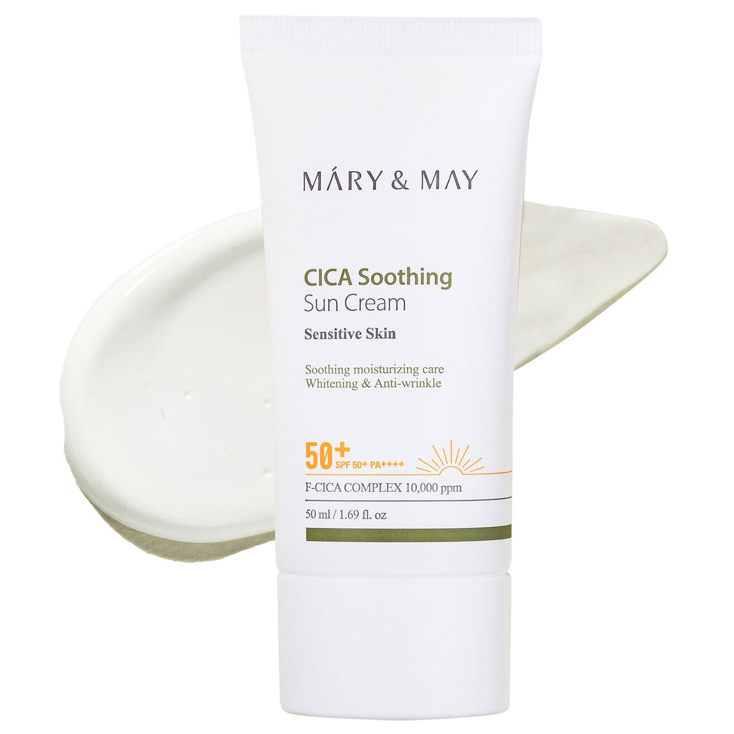 Mary&May CICA Soothing Sun Cream SPF50+ PA++++ 50 ml (1,69 fl. oz.) | Crema de protectie solara cu absorbtie rapida, textura non-lipicioasa, hidratare, fara urme albe | Ingrijirea fetei cu Cica, utilizare zilnica