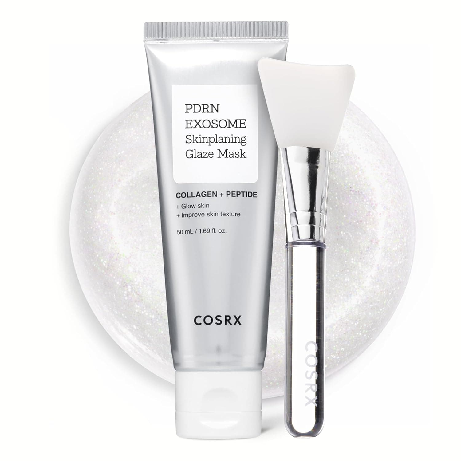Masca de Fata Tip Film COSRX PDRN Exosome Skinplaning Glaze Mask, cu ADN de Somon, Exozomi si Colagen, Efect Glass Skin, Pensula Silicon Inclusa, 50ml