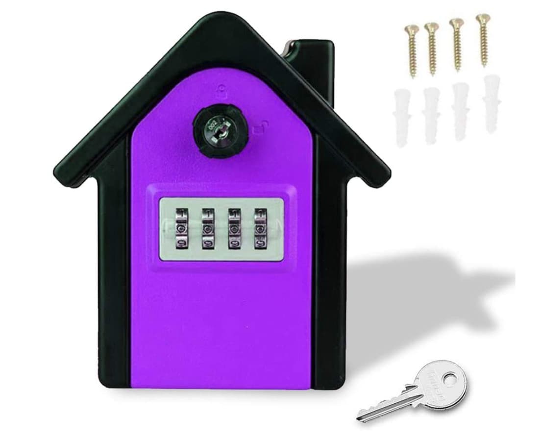 Cutie Securizata pentru Chei Arvada Homes, Caseta Exterior cu Cod Mecanic din 4 Cifre, Rezistenta la Intemperii si Waterproof, Material Aliaj de Zinc, Dimensiuni 15 x 13.5 x 5.5 cm, mov