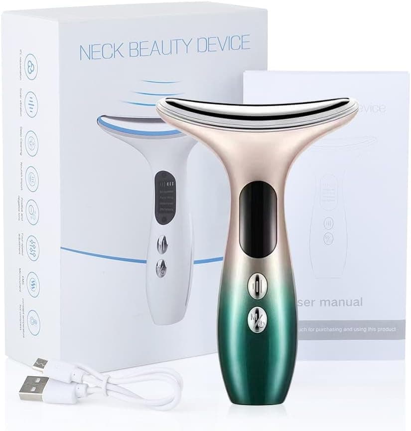 Aparat de masaj facial si gat Arvada® BeautyPro HY38, 3 moduri LED, incalzire 40–45°C, 3 niveluri de vibratii, incarcare USB, verde