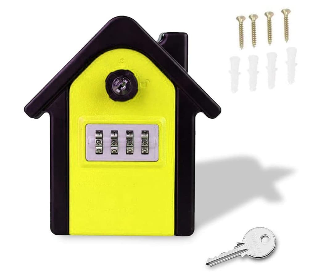 Cutie Securizata pentru Chei Arvada Homes, Caseta Exterior cu Cod Mecanic din 4 Cifre, Rezistenta la Intemperii si Waterproof, Material Aliaj de Zinc, Dimensiuni 15 x 13.5 x 5.5 cm, galbena