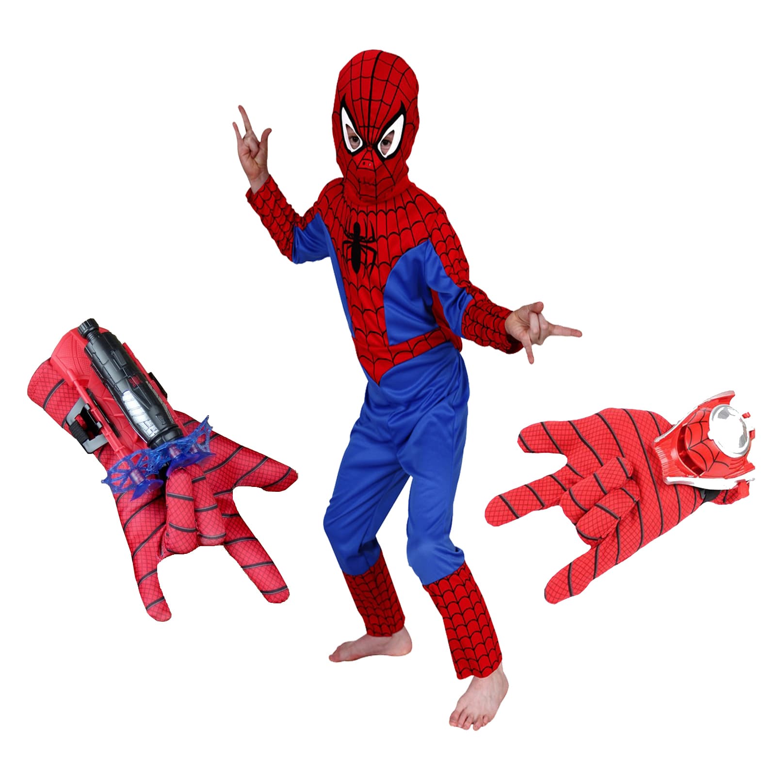 DEPOX Set costum Spiderman, manusa cu ventuze si manusa cu discuri, 100-110 cm, 3-5 ani Rosu