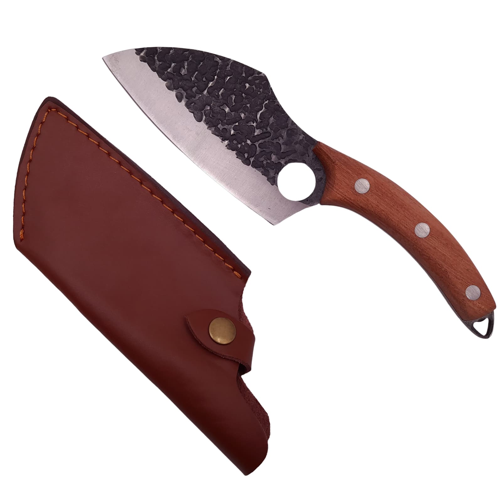 DEPOX Cutit-satar, japonez, DEPOX®, forjat manual, full tang 27 cm, otel inoxidabil, maner lemn, husa piele Gri