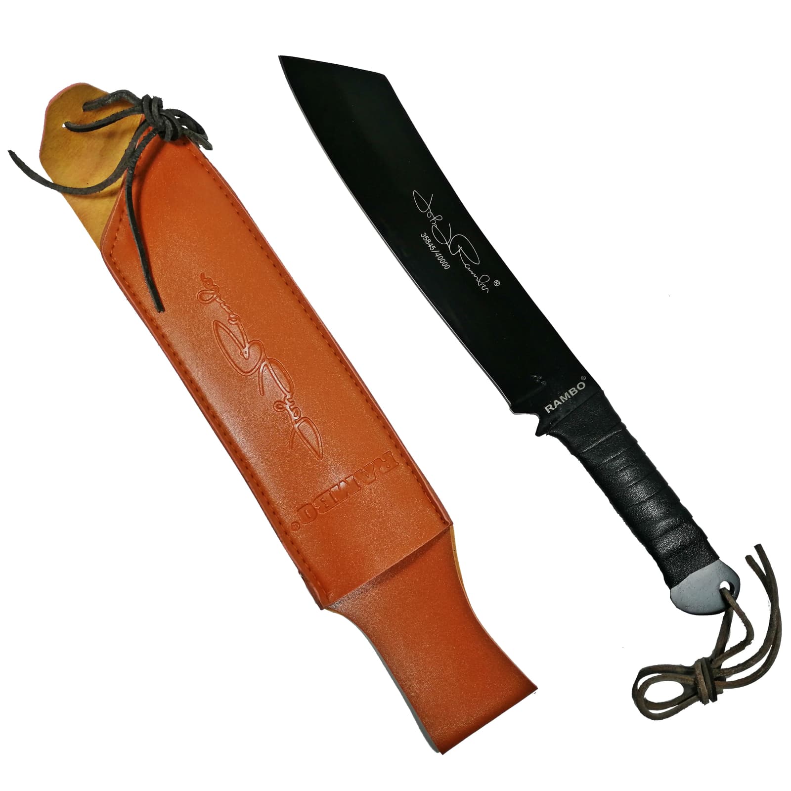 Macetă Rambo IV DEPOX®, lamă din oțel, teaca inclusa, 43 cm, negru