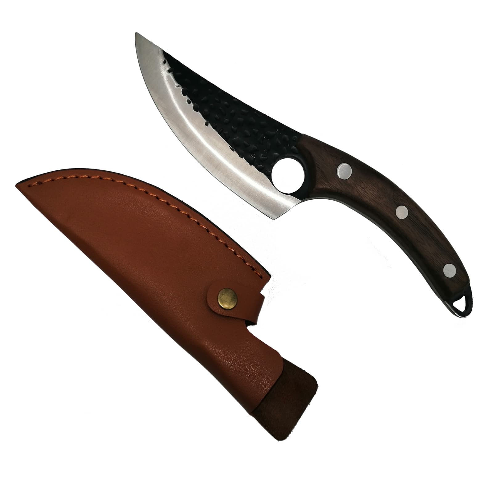 DEPOX Cutit japonez lucrat manual DEPOX®, otel inoxidabil, 27.5 cm, teaca inclusa, Negru Maro