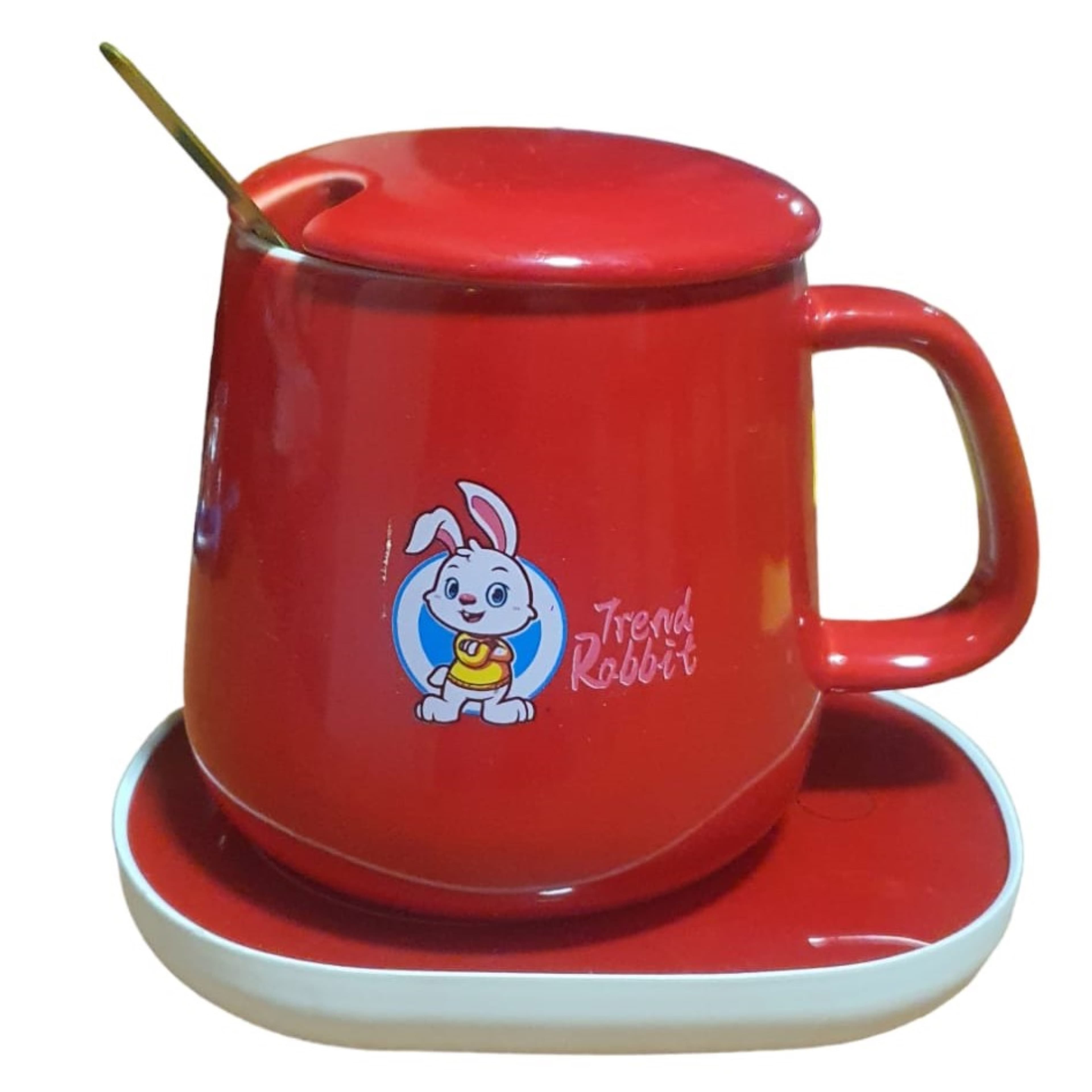 OEM Set cana ceramica, cu incalzire, Fashion Rabbit, 350 ml, rosu
