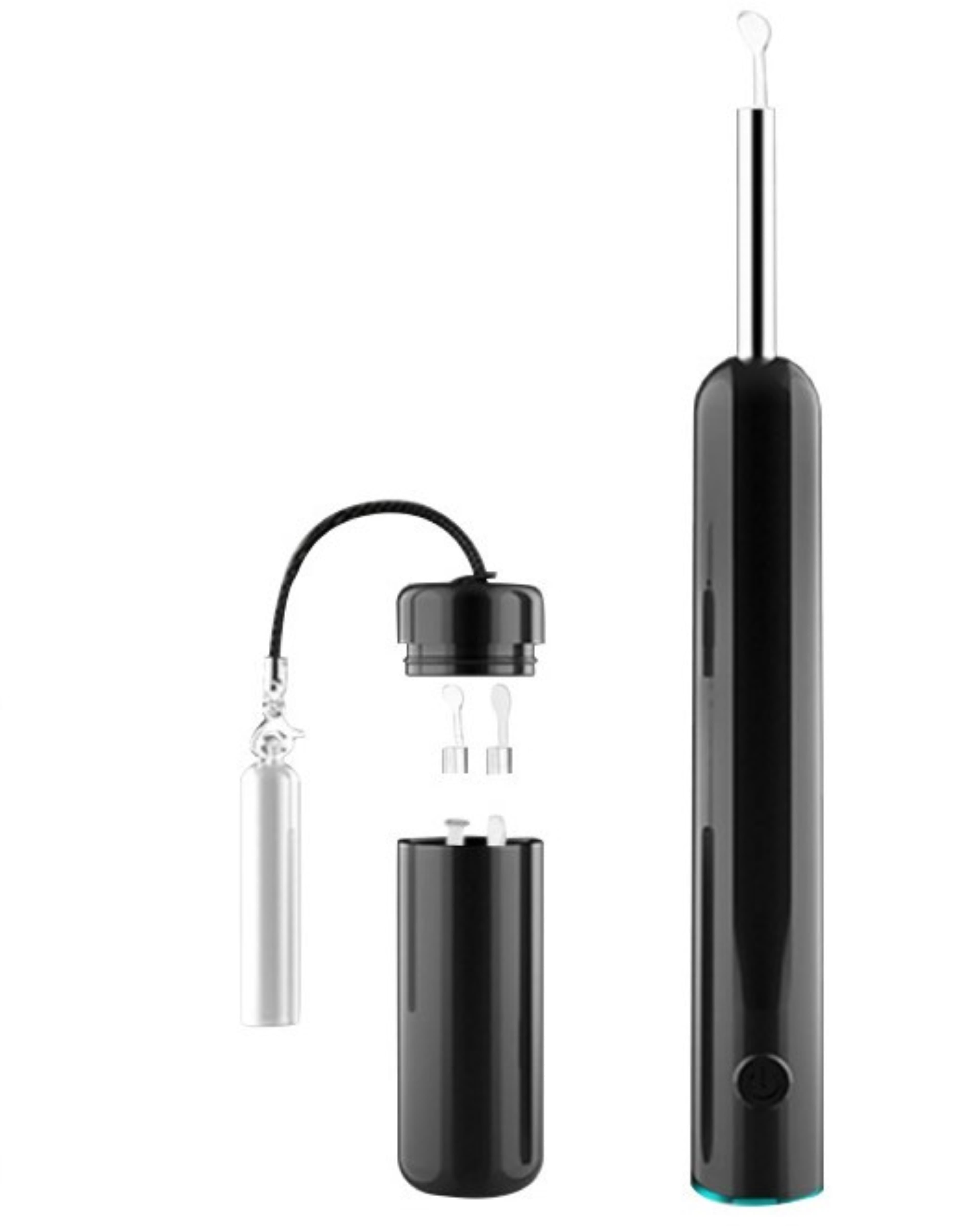 Endoscop smart pentru curatare a urechilor camera 5MP Full HD si lumina LED, Wi-fi, accesorii incluse, kit de incarcare, baterie 350 mah impermeabil IP67 , negru