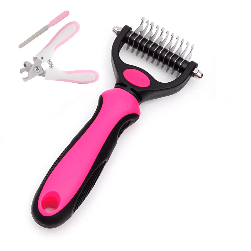 Set ingrijire animale de companie OnePet marime S, 6 dinti, compus din pieptene descalcitor, cleste, pila, pentru curatarea parului si tuns unghii la caini, pisici, iepuri, hamsteri, Rosu