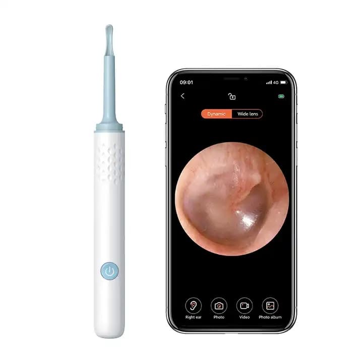 Endoscop smart pentru curatare a urechilor camera 5MP 100 Pixel, Full HD si lumina LED X 6, Wi-fi, accesorii incluse, kit de incarcare, baterie 240 mah impermeabil IP67, alb