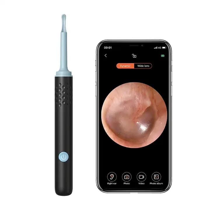 Endoscop smart pentru curatare a urechilor camera 5MP 100 Pixel, Full HD si lumina LED X 6, Wi-fi, accesorii incluse, kit de incarcare, baterie 240 mah impermeabil IP67, negru