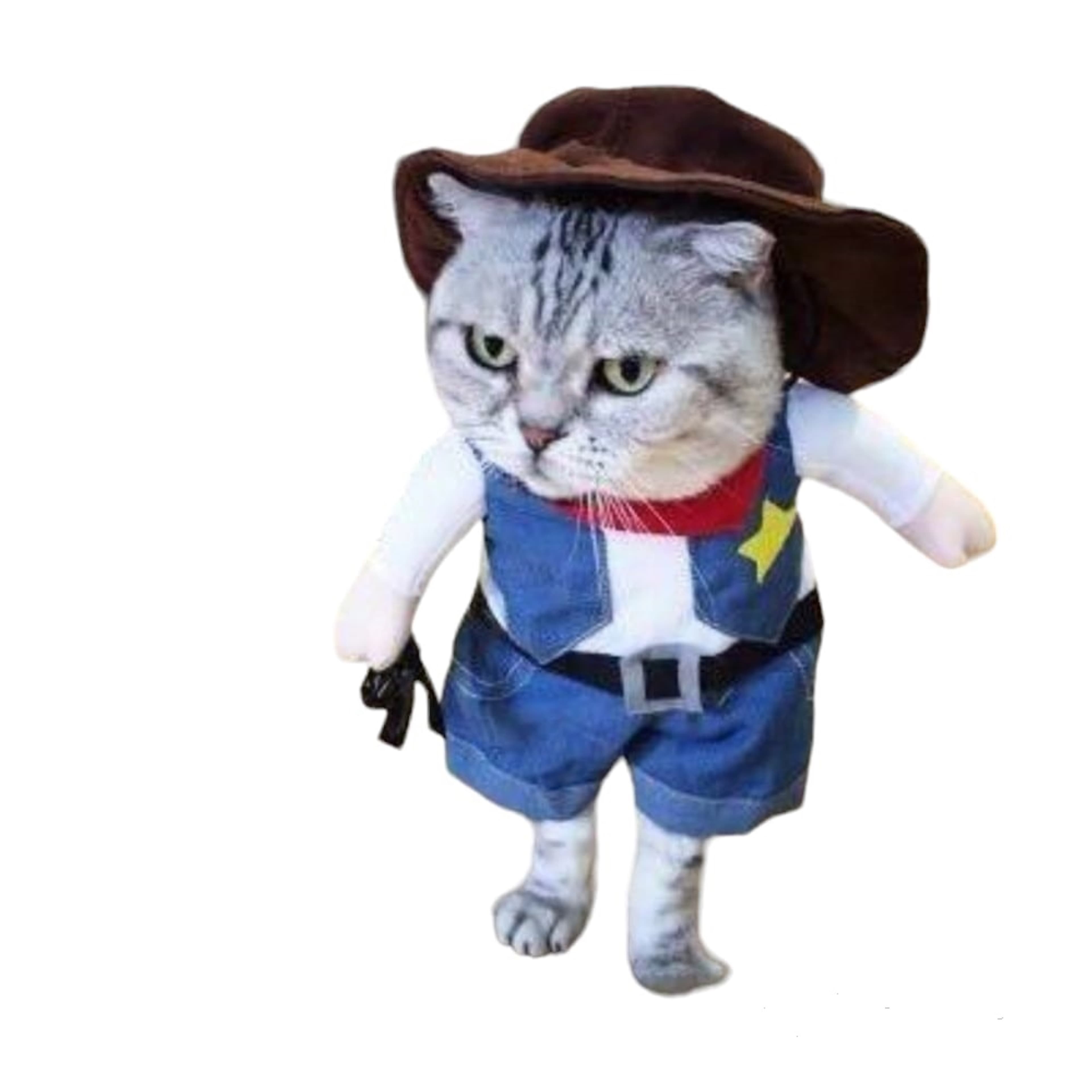 Costum de cowboy denim pentru caini si pisici stilat si amuzant, perfect pentru Halloween sau serile de petrecere, marime S, albastru