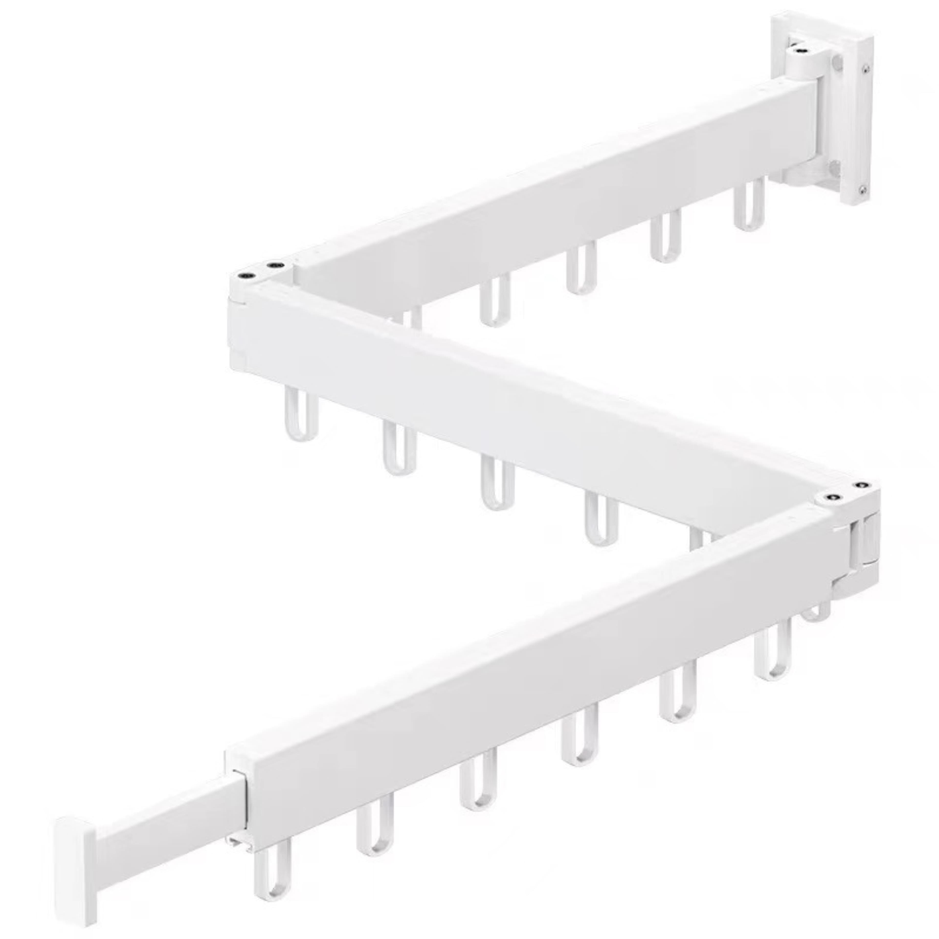 Suport de uscare montat pe perete Helper 114cm, retractabil cu carlige, usor de instalat, capacitate mare de incarcare, pentru balcon/baie/dormitor, alb