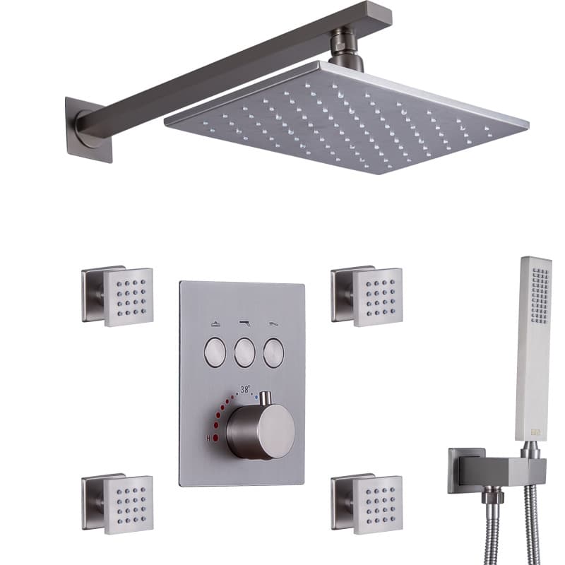 Starbath Set de Dus Termostatic Starbath 002TP-28X18B-4NF cu Functie de Masaj si Cap de Dus, LED - Sistem Complet 4 Piese,…