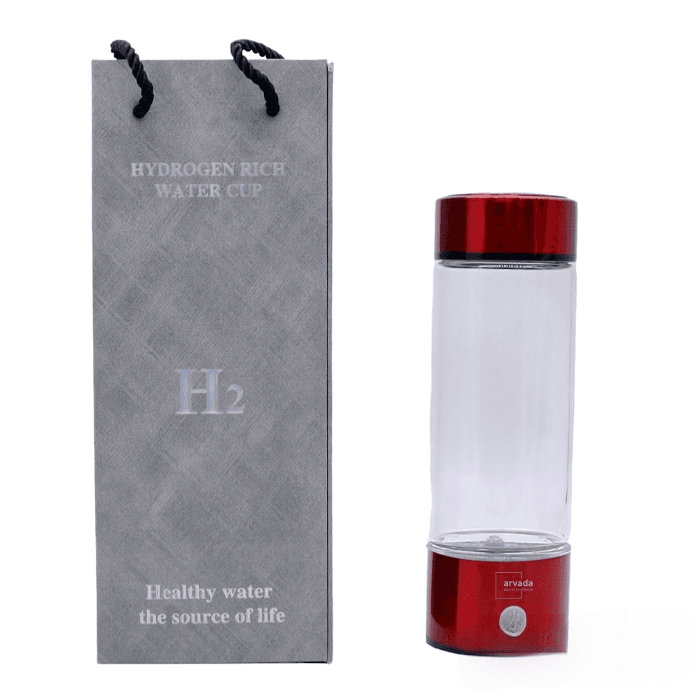 Sticla Generatoare de Apa Hidrogenata, Ionizata si Plasmatica - 420 ml, ARVADA, Alimentare USB, LED, Filtru inclus, Reincarcabila, Alcalina,Terapeutica, Concentratie Hidrogen 1300-1600 ppb, Cutie cadou, culoare rosu