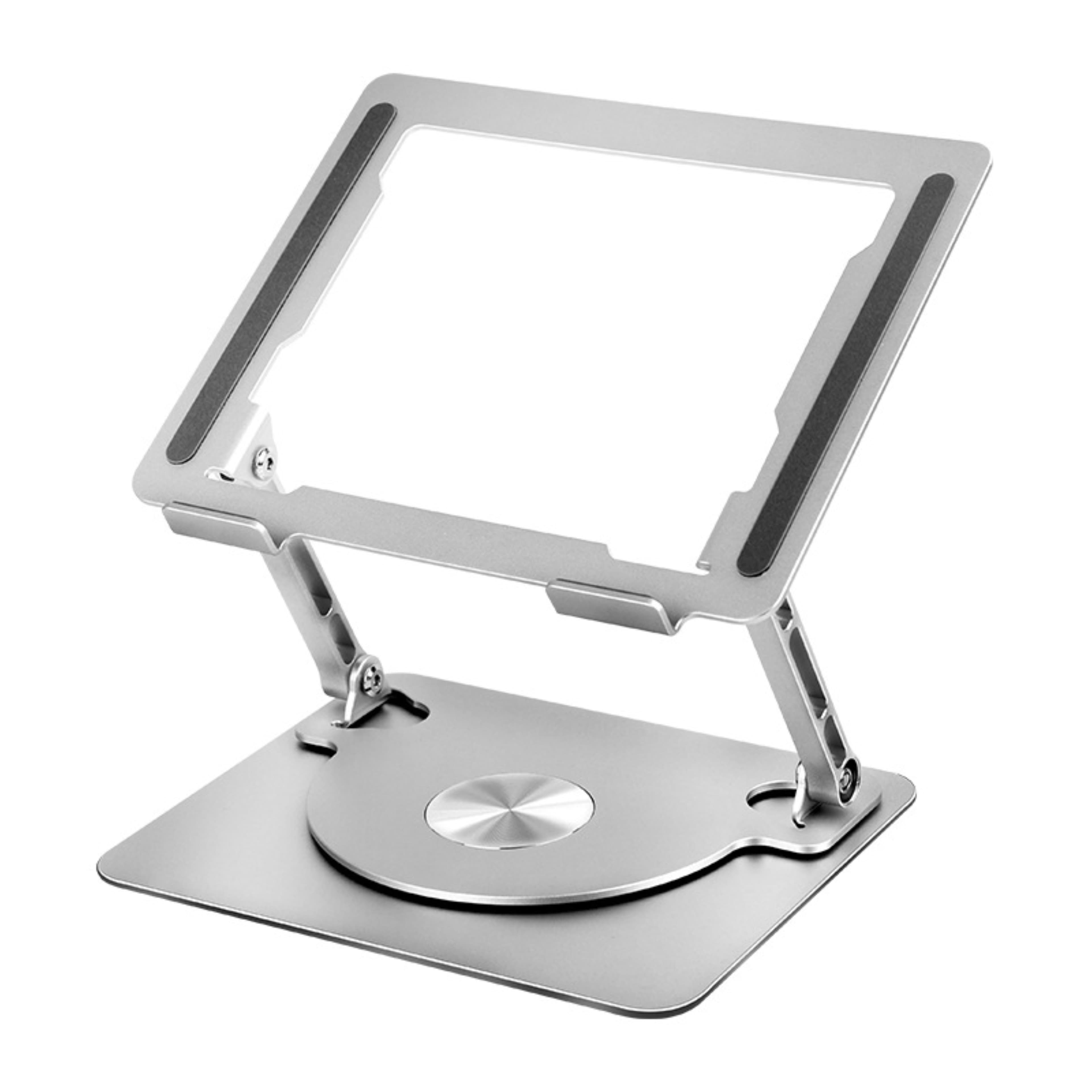 Suport laptop Smarto  D087L ergonomic, portabil, reglabil, cu baza rotativa 360°, universal, pliabil, din aluminiu si silicon, non alunecos, dimensiune 26x21 cm , gri deschis