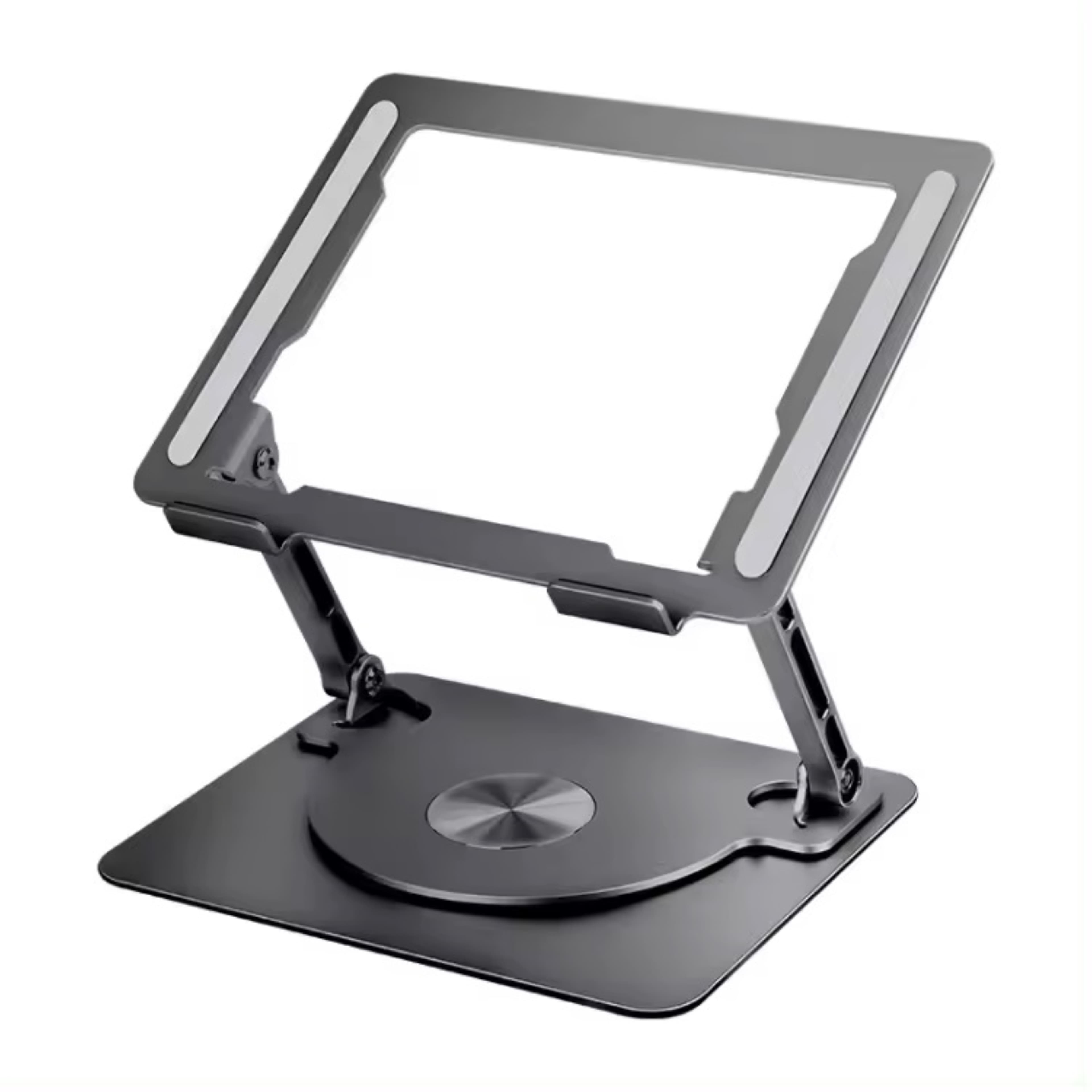 Suport laptop Smarto  D087L ergonomic, portabil, reglabil, cu baza rotativa 360°, universal, pliabil, din aluminiu si silicon, non alunecos, dimensiune 26x21 cm , gri inchis