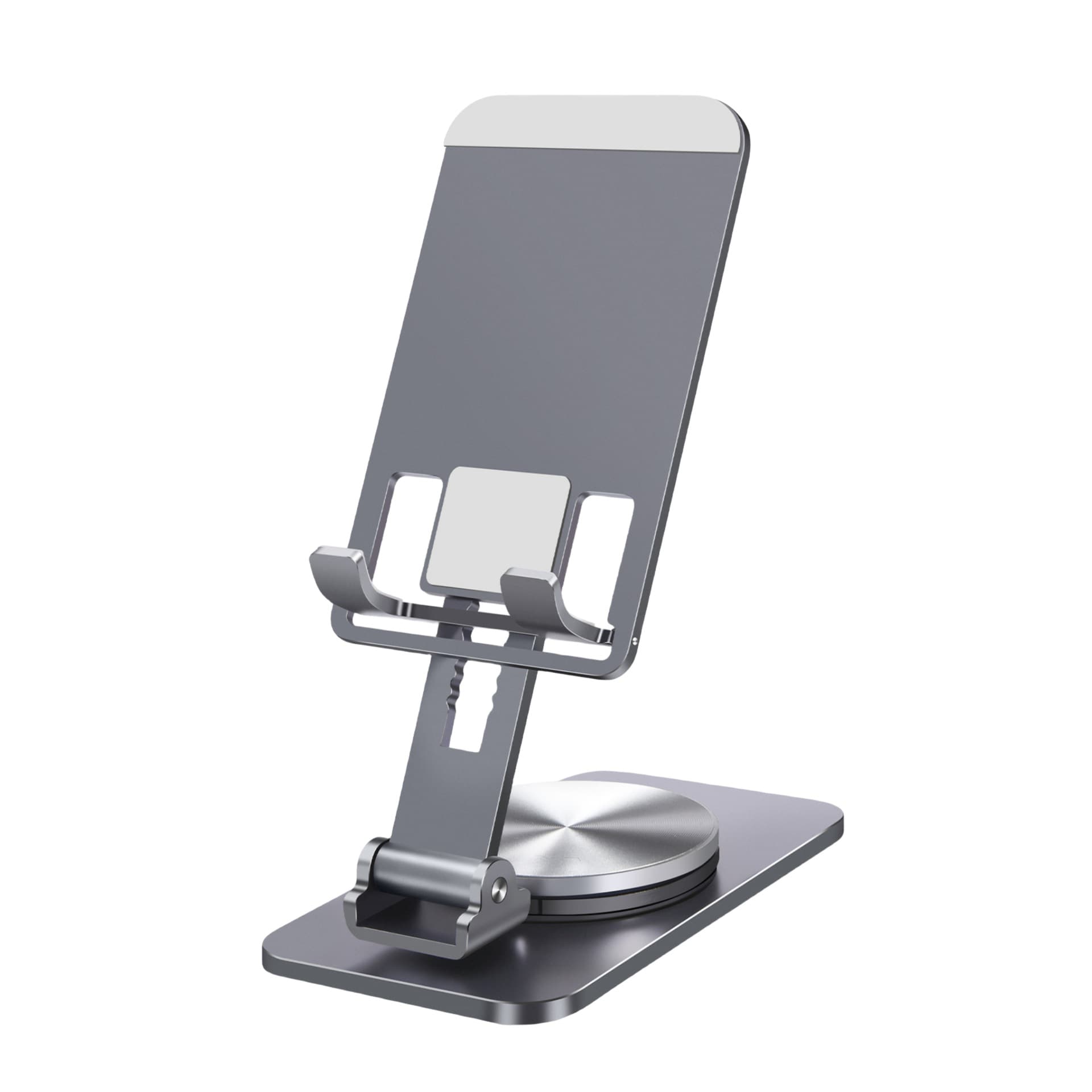 Suport telefon Smarto H13 rotativ 360°, portabil, de birou, tableta, iPad, reglabil in inaltime si unghi inclinare, pliabil, foarte stabil, aliaj aluminiu premium, silicon antialunecare si protectie, smartphone 5,9x9,9 cm, gri