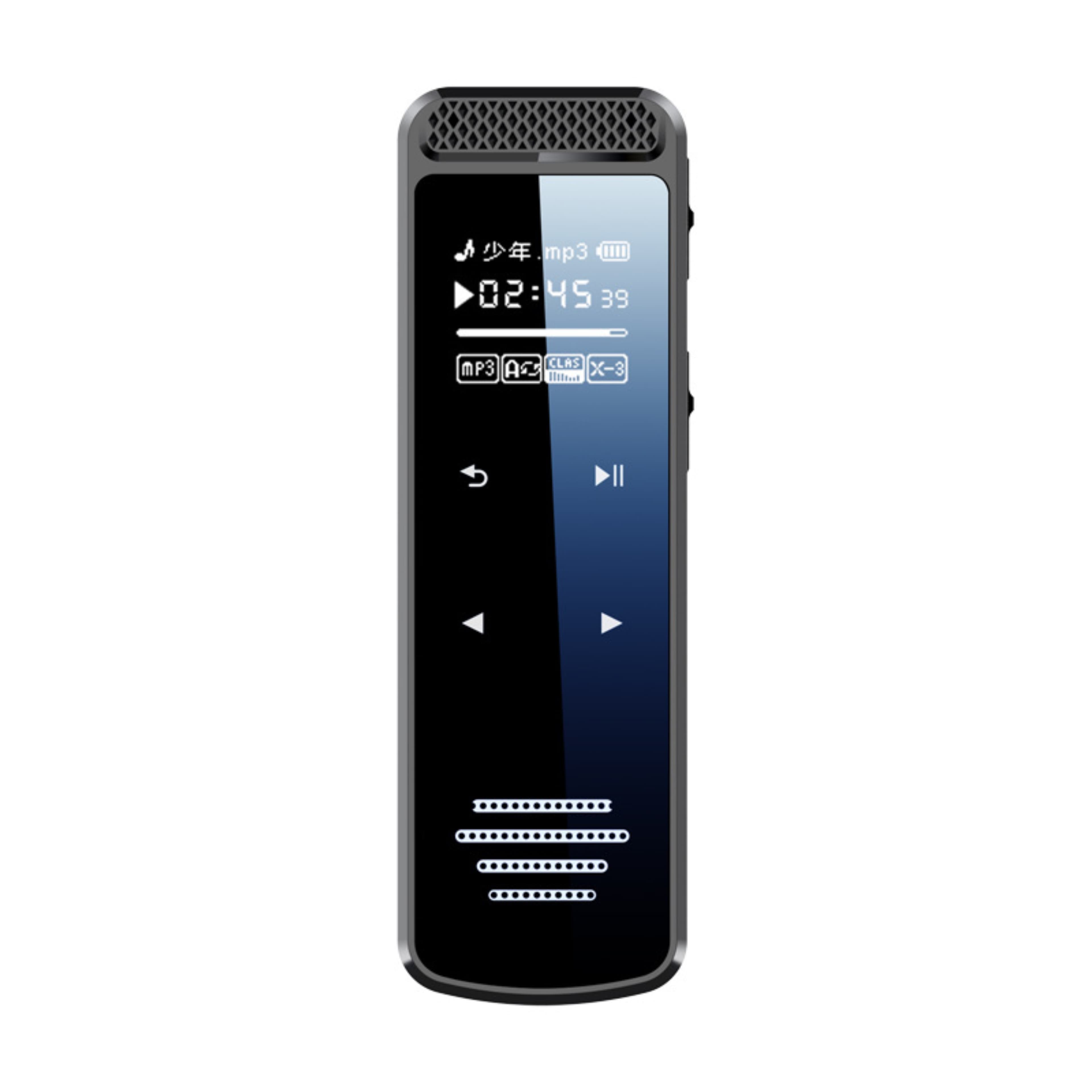 Reportofon cu activare vocala multifunctional, Recman Q55, Cu memorie de 64GB, Usor de transportat, Functia de inregistrare cu temporizator, Pentru prelegeri, discursuri, interviuri, intalniri, discutii in grup, Aliaj de zinc, 8.5x2.7x1.1cm, Negru
