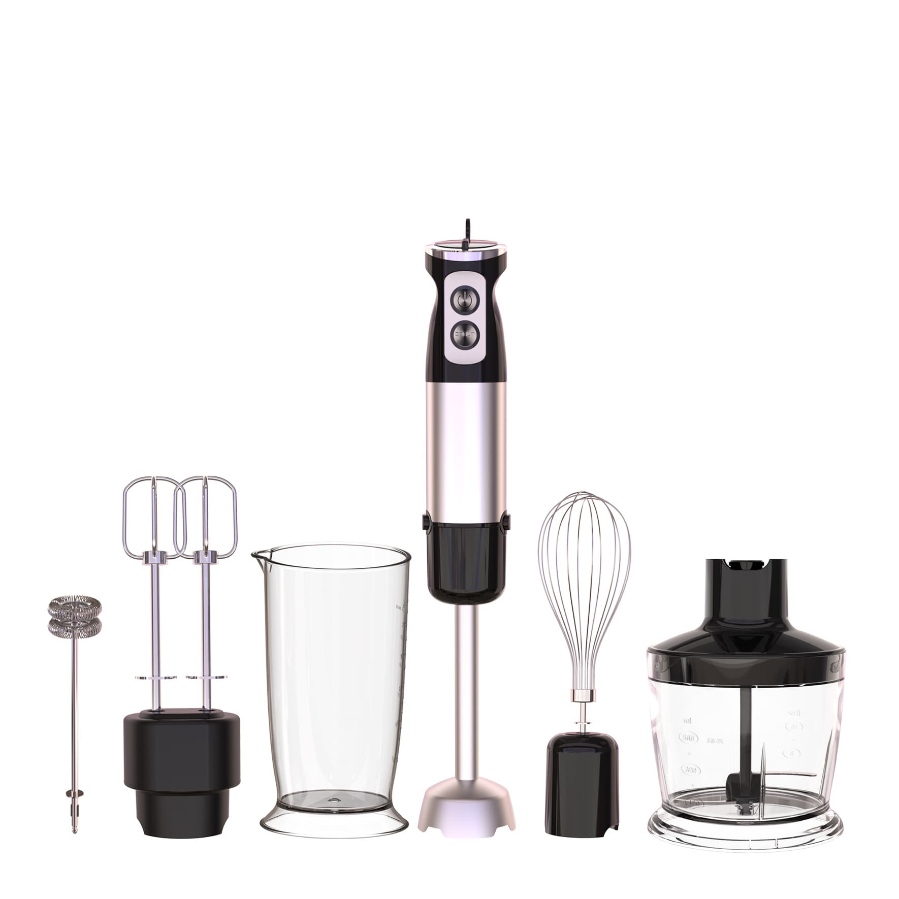 Set Blender vertical profesional 6 in 1 Glory HB-8001 cu putere 600W, Lama din Otel inoxidabil, Silentios, 12 trepte de viteza, Functie Turbo, Cana 600ml, Tocator 500ml, Accesoriu pentru Spumat laptele, Multifunctional, Negru